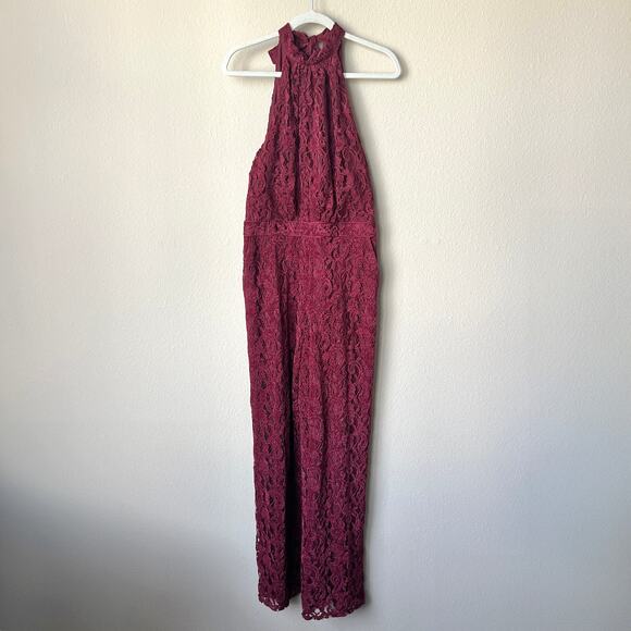 Anthropologie Aida Burgundy Lace Halter Jumpsuit Size 8 - Picture 3 of 8